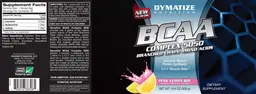 Label for BCAA Complex 5050 Branched Chain Amino Acids Pink Lemonade