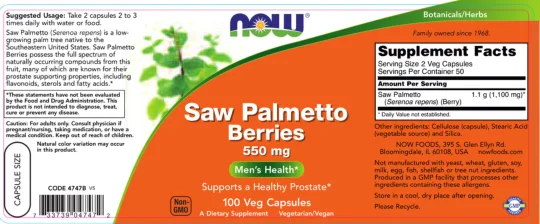 Label for Saw Palmetto Berries 550 mg