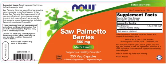 Label for Saw Palmetto Berries 550 mg