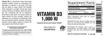 Label for Vitamin D3 1,000 IU