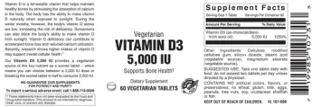 Label for Vitamin D3 5,000 IU