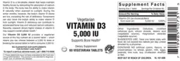 Label for Vitamin D3 5,000 IU