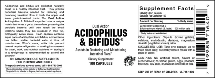 Label for Acidophilus & Bifidus