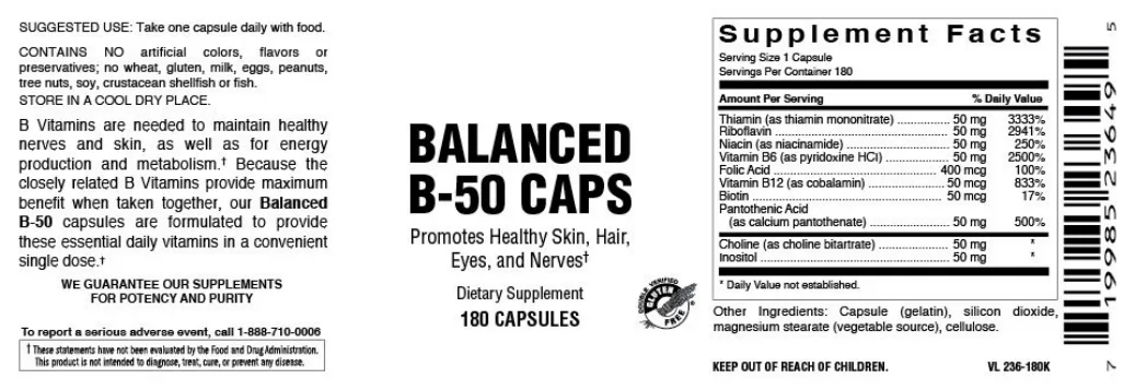 Label for Balanced B-50 Caps