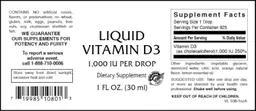 Label for Liquid Vitamin D3