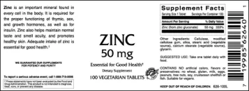 Label for Zinc 50 mg