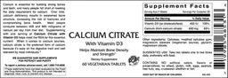 Label for Calcium Citrate With Vitamin D3
