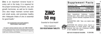 Label for Zinc 50 mg