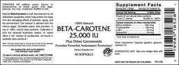 Label for Beta-Carotene 25,000 IU