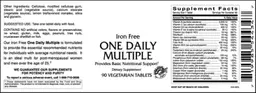 Label for Iron Free One Daily Multiple