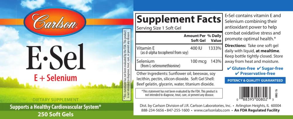 Label for E-Sel 800 IU