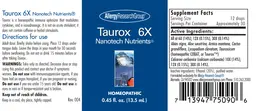 Label for Taurox 6X Nanotech Nutrients