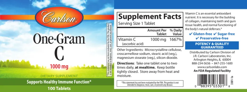 Label for One-Gram C 1000 mg