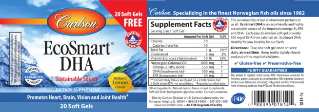 Label for EcoSmart DHA Natural Lemon Flavor