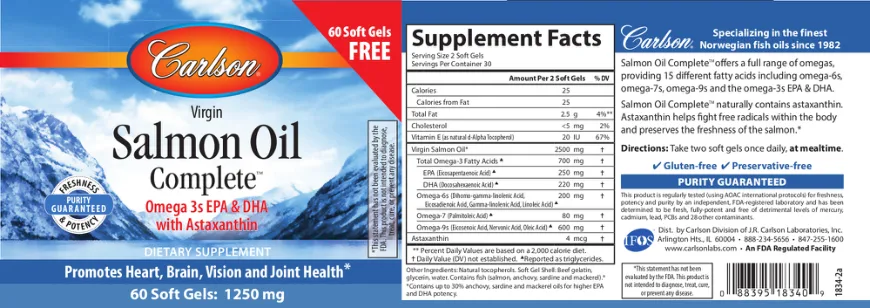 Label for Virgin Salmon Oil Complete