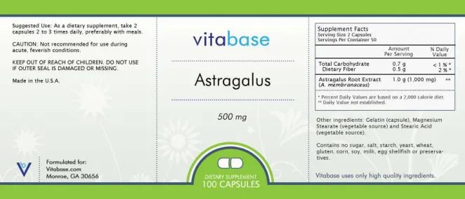 Label for Astragalus 500 mg