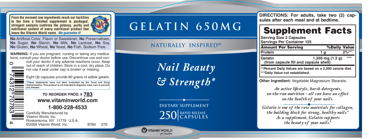 Label for Gelatin 650 mg
