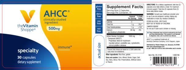 Label for AHCC 500 mg