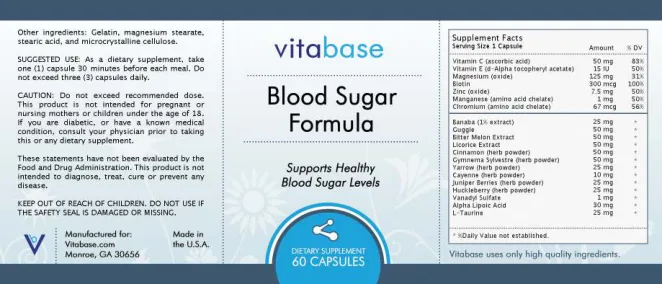 Label for Blood Sugar Formula