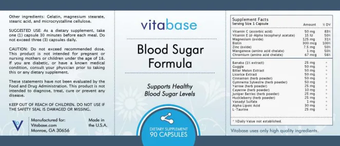 Label for Blood Sugar Formula