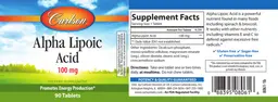 Label for Alpha Lipoic Acid 100 mg