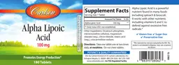 Label for Alpha Lipoic Acid 100 mg