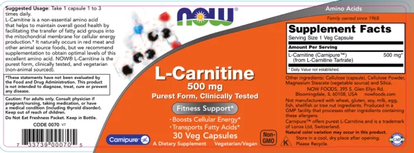 Label for L-Carnitine 500 mg