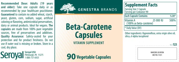 Label for Beta-Carotene Capsules