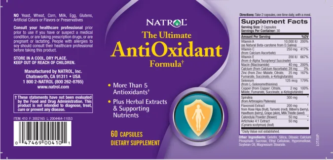 Label for The Ultimate Anti Oxidant Formula