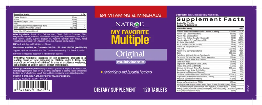 Label for My Favorite Multiple Original Multivitamin