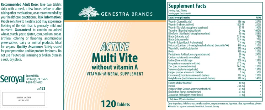 Label for Active Multi Vite Without Vitamin A