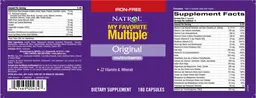Label for My Favorite Multiple Original Multivitamin Iron-Free