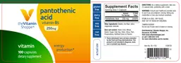 Label for Pantothenic Acid 250 mg
