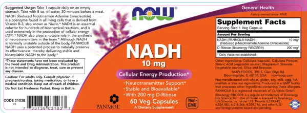 Label for NADH 10 mg