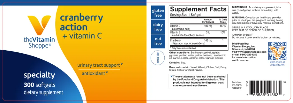 Label for Cranberry Action + Vitamin C