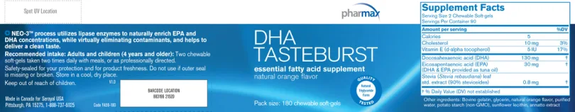 Label for DHA TasteBurst Natural Orange Flavor