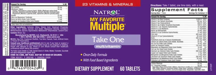 Label for My Favorite Multiple Take One Multivitamin