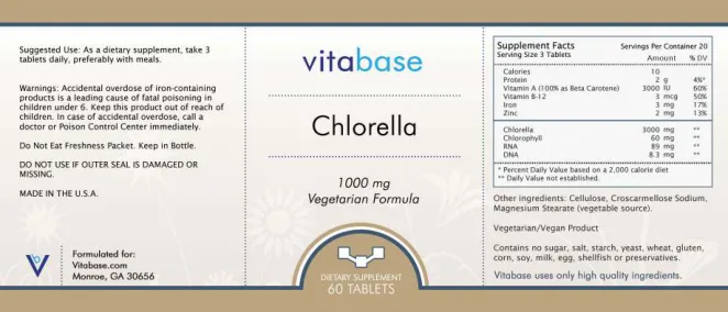 Label for Chlorella 1000 mg