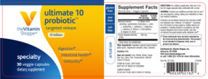 Label for Ultimate 10 Probiotic 13 Billion