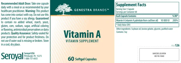 Label for Vitamin A