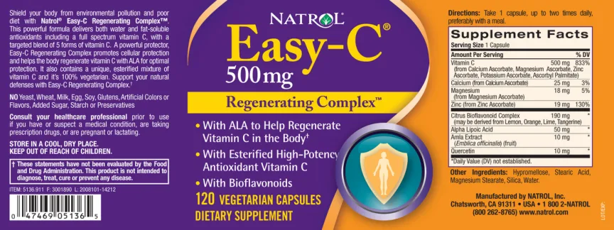 Label for Easy-C 500 mg Regenerating Complex