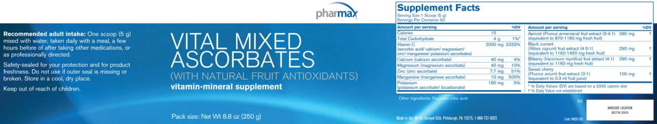 Label for Vital Mixed Ascorbates (with Natural Fruit Antioxidants)