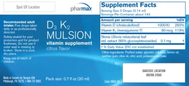 Label for D3 K2 Mulsion Citrus Flavor