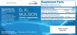 Label for D3 K2 Mulsion Citrus Flavor