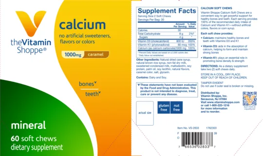 Label for Calcium 1000 mg Caramel
