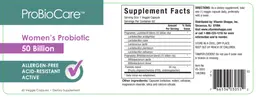 Label for Women's Probiotic 50 Billion