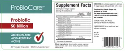 Label for Probiotic 50 Billion