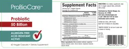 Label for Probiotic 50 Billion