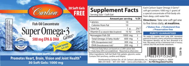 Label for Super Omega-3 Gems