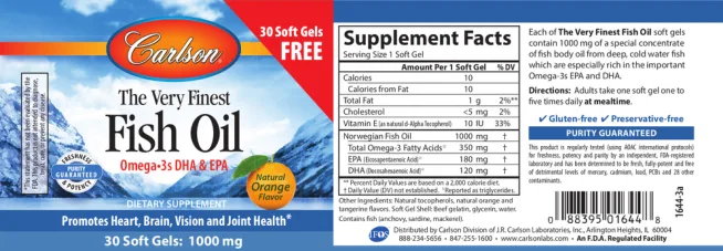 Label for The Very Finest Fish Oil Omega-3'S DHA & EPA
